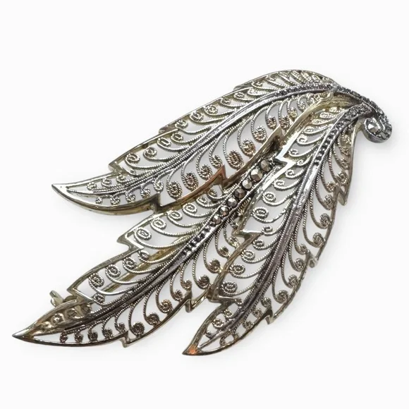 ALICE CAVINESS Vintage Germany Sterling Silver Filigree Leaf Brooch, Signed